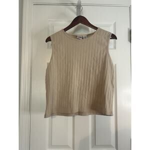 Maxwell Ribbed Tank Top Large Beige Cotton Minimalist Sleeveless Basic Neutral